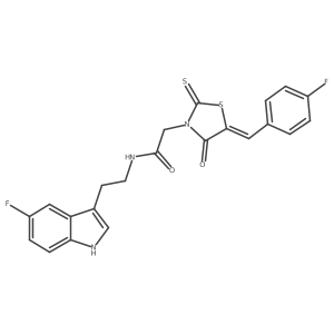 2-[(5Z)-5-(4-fluorobenzylidene)-4-oxo-2-thioxo-1,3-thiazolidin-3-yl]-N-[2-(5-fluoro-1H-indol-3-yl)ethyl]acetamide Structure