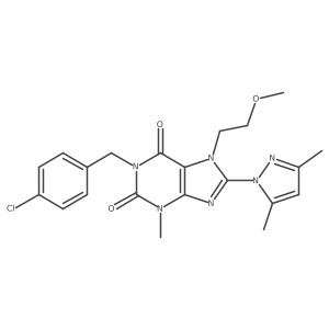 1-(4-chlorobenzyl)-8-(3,5-dimethyl-1H-pyrazol-1-yl)-7-(2-methoxyethyl)-3-methyl-1H-purine-2,6(3H,7H)-dione Structure