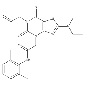2-[2-(diethylamino)-5,7-dioxo-6-(prop-2-en-1-yl)-4H,5H,6H,7H-[1,3]thiazolo[4,5-d]pyrimidin-4-yl]-N-(2,6-dimethylphenyl)acetamide结构式