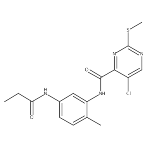 5-chloro-N-[2-methyl-5-(propanoylamino)phenyl]-2-methylsulfanylpyrimidine-4-carboxamide结构式
