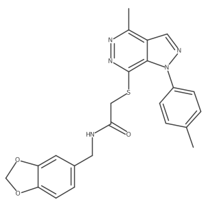 N-(benzo[d][1,3]dioxol-5-ylmethyl)-2-((4-methyl-1-(p-tolyl)-1H-pyrazolo[3,4-d]pyridazin-7-yl)thio)acetamide结构式