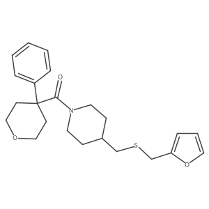(4-(((furan-2-ylmethyl)thio)methyl)piperidin-1-yl)(4-phenyltetrahydro-2H-pyran-4-yl)methanone Structure