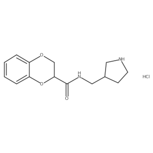 N-(pyrrolidin-3-ylmethyl)-2,3-dihydrobenzo[b][1,4]dioxine-2-carboxamide hydrochloride结构式