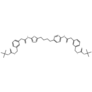 tert-Butyl (3-(2-((5-(4-(6-(2-(3-(((tert-butoxycarbonyl)amino)methyl)phenyl)acetamido)pyridazin-3-yl)butyl)-1,3,4-thiadiazol-2-yl)amino)-2-oxoethyl)benzyl)carbamate结构式