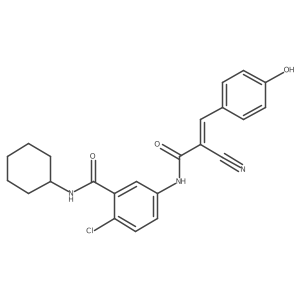 2-chloro-5-[2-cyano-3-(4-hydroxyphenyl)prop-2-enamido]-N-cyclohexylbenzamide结构式