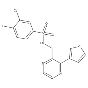 3-chloro-4-fluoro-N-((3-(thiophen-3-yl)pyrazin-2-yl)methyl)benzenesulfonamide结构式