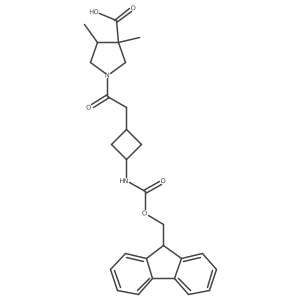 rac-(3R,4R)-1-{2-[3-({[(9H-fluoren-9-yl)methoxy]carbonyl}amino)cyclobutyl]acetyl}-3,4-dimethylpyrrolidine-3-carboxylic acid结构式