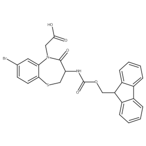 2-[(3R)-7-bromo-3-({[(9H-fluoren-9-yl)methoxy]carbonyl}amino)-4-oxo-2,3,4,5-tetrahydro-1,5-benzothiazepin-5-yl]acetic acid结构式