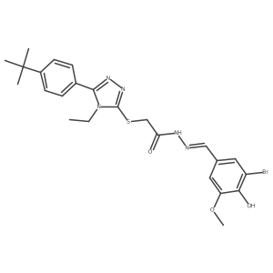 N-[(Z)-(3-bromo-4-hydroxy-5-methoxyphenyl)methylideneamino]-2-[[5-(4-tert-butylphenyl)-4-ethyl-1,2,4-triazol-3-yl]sulfanyl]acetamide结构式