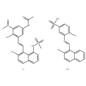 Sodium (N-(4-hydroxy-3-((2-hydroxy-8-(mesylamino)-1-naphthyl)azo)-5-nitrophenyl)acetamidato(2-))(4-hydroxy-3-((2-hydroxy-1-naphthyl)azo)benzenesulphonamidato(2-))chromate(1-) Structure