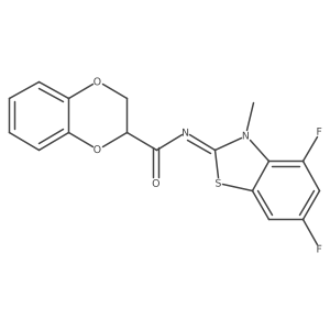 (Z)-N-(4,6-difluoro-3-methylbenzo[d]thiazol-2(3H)-ylidene)-2,3-dihydrobenzo[b][1,4]dioxine-2-carboxamide结构式