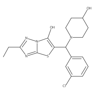 5-((3-Chlorophenyl)(4-hydroxypiperidin-1-yl)methyl)-2-ethylthiazolo[3,2-b][1,2,4]triazol-6-ol结构式
