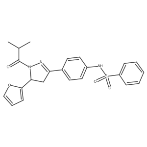 N-{4-[5-(furan-2-yl)-1-(2-methylpropanoyl)-4,5-dihydro-1H-pyrazol-3-yl]phenyl}benzenesulfonamide结构式