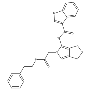 O=C(Cn1nc2c(c1NC(=O)c1c[nH]c3ccccc13)CSC2)NCCc1ccccc1结构式
