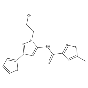 N-(1-(2-hydroxyethyl)-3-(thiophen-2-yl)-1H-pyrazol-5-yl)-5-methylisoxazole-3-carboxamide结构式