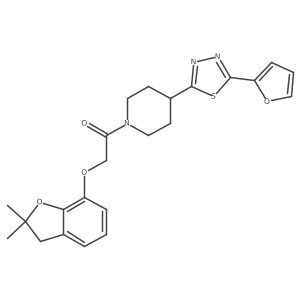 2-((2,2-Dimethyl-2,3-dihydrobenzofuran-7-yl)oxy)-1-(4-(5-(furan-2-yl)-1,3,4-thiadiazol-2-yl)piperidin-1-yl)ethanone结构式