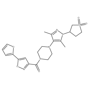 (4-(1-(1,1-dioxidotetrahydrothiophen-3-yl)-3,5-dimethyl-1H-pyrazol-4-yl)piperazin-1-yl)(5-(furan-2-yl)isoxazol-3-yl)methanone Structure