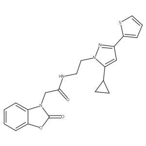N-(2-(5-cyclopropyl-3-(thiophen-2-yl)-1H-pyrazol-1-yl)ethyl)-2-(2-oxobenzo[d]oxazol-3(2H)-yl)acetamide结构式