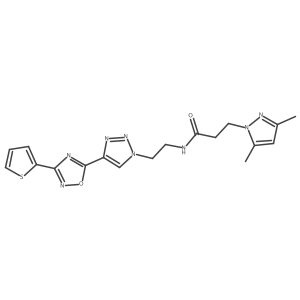 3-(3,5-dimethyl-1H-pyrazol-1-yl)-N-(2-(4-(3-(thiophen-2-yl)-1,2,4-oxadiazol-5-yl)-1H-1,2,3-triazol-1-yl)ethyl)propanamide结构式