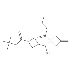 Tert-butyl3-{[1-(ethoxycarbonyl)-3-methylidenecyclobutyl](hydroxy)methyl}azetidine-1-carboxylate结构式