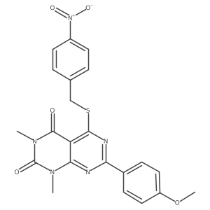 7-(4-methoxyphenyl)-1,3-dimethyl-5-((4-nitrobenzyl)thio)pyrimido[4,5-d]pyrimidine-2,4(1H,3H)-dione结构式