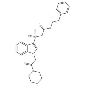 2-((1-(2-oxo-2-(piperidin-1-yl)ethyl)-1H-indol-3-yl)sulfonyl)-N-phenethylacetamide结构式