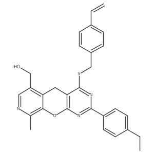 (7-{[(4-Ethenylphenyl)methyl]sulfanyl}-5-(4-ethylphenyl)-14-methyl-2-oxa-4,6,13-triazatricyclo[8.4.0.0^{3,8}]tetradeca-1(10),3(8),4,6,11,13-hexaen-11-yl)methanol结构式