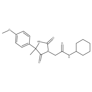 N-cyclohexyl-2-[4-(4-methoxyphenyl)-4-methyl-2,5-dioxoimidazolidin-1-yl]acetamide结构式