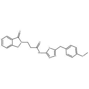 N-[(2Z)-5-(4-methoxybenzyl)-1,3,4-thiadiazol-2(3H)-ylidene]-3-(3-oxo-1,2-benzothiazol-2(3H)-yl)propanamide Structure