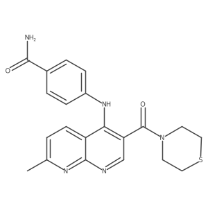 4-{[7-Methyl-3-(thiomorpholine-4-carbonyl)-1,8-naphthyridin-4-yl]amino}benzamide Structure