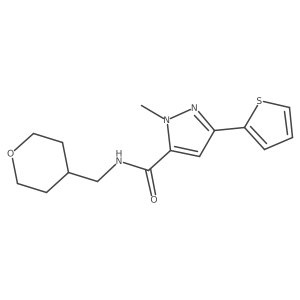 1-methyl-N-(tetrahydro-2H-pyran-4-ylmethyl)-3-(thiophen-2-yl)-1H-pyrazole-5-carboxamide结构式