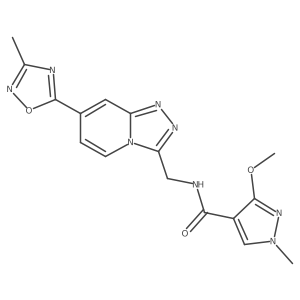 3-methoxy-1-methyl-N-((7-(3-methyl-1,2,4-oxadiazol-5-yl)-[1,2,4]triazolo[4,3-a]pyridin-3-yl)methyl)-1H-pyrazole-4-carboxamide结构式