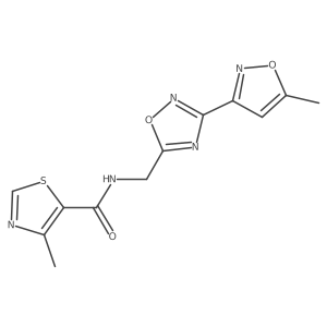 4-methyl-N-((3-(5-methylisoxazol-3-yl)-1,2,4-oxadiazol-5-yl)methyl)thiazole-5-carboxamide结构式