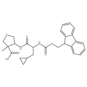 4-[(2S)-3-cyclopropyl-2-({[(9H-fluoren-9-yl)methoxy]carbonyl}amino)propanamido]-3-methyloxolane-3-carboxylic acid结构式