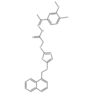 N'-[(1E)-1-(4-hydroxy-3-methoxyphenyl)ethylidene]-2-({5-[(naphthalen-1-ylmethyl)sulfanyl]-1,3,4-thiadiazol-2-yl}sulfanyl)acetohydrazide Structure