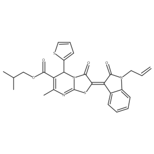 Isobutyl 2-(1-allyl-2-oxoindolin-3-ylidene)-7-methyl-3-oxo-5-(thiophen-2-yl)-3,5-dihydro-2H-thiazolo[3,2-a]pyrimidine-6-carboxylate Structure