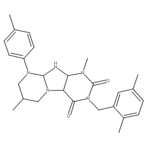 3-[(2,5-dimethylphenyl)methyl]-1,7-dimethyl-9-(4-methylphenyl)-6,7,8,9a,10,10a-hexahydro-4aH-purino[7,8-a]pyrimidine-2,4-dione Structure