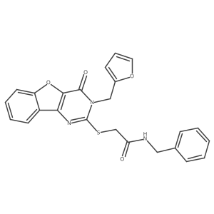N-benzyl-2-((3-(furan-2-ylmethyl)-4-oxo-3,4-dihydrobenzofuro[3,2-d]pyrimidin-2-yl)thio)acetamide结构式
