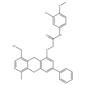 N-(3-chloro-4-methoxyphenyl)-2-((6-(hydroxymethyl)-9-methyl-2-phenyl-5H-pyrido[4',3':5,6]pyrano[2,3-d]pyrimidin-4-yl)thio)acetamide结构式