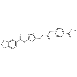 methyl 4-[[2-[[5-(1,3-benzodioxole-5-carbonylamino)-1,3,4-thiadiazol-2-yl]sulfanyl]acetyl]amino]benzoate结构式