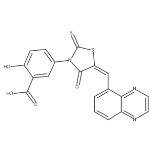 2-hydroxy-5-[(5Z)-4-oxo-5-(quinoxalin-5-ylmethylidene)-2-thioxo-1,3-thiazolidin-3-yl]benzoic acid Structure