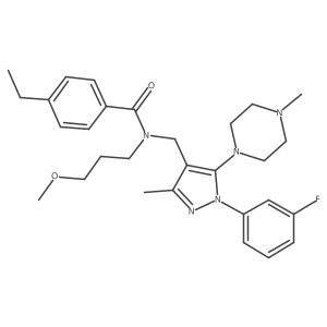 4-ethyl-N~1~-{[1-(3-fluorophenyl)-3-methyl-5-(4-methylpiperazino)-1H-pyrazol-4-yl]methyl}-N~1~-(3-methoxypropyl)benzamide结构式
