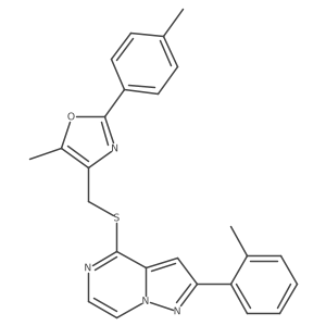 5-Methyl-2-(p-tolyl)-4-(((2-(o-tolyl)pyrazolo[1,5-a]pyrazin-4-yl)thio)methyl)oxazole Structure