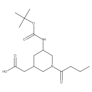 3-Piperidineacetic acid, 5-[[(1,1-dimethylethoxy)carbonyl]amino]-1-(1-oxobutyl)-结构式