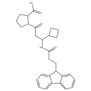 (2S)-1-[3-cyclobutyl-3-({[(9H-fluoren-9-yl)methoxy]carbonyl}amino)propanoyl]pyrrolidine-2-carboxylic acid结构式