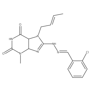 7-[(E)-but-2-enyl]-8-[(2E)-2-[(2-chlorophenyl)methylidene]hydrazinyl]-3-methyl-4,5-dihydropurine-2,6-dione Structure