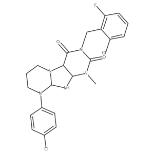 3-[(2-chloro-6-fluorophenyl)methyl]-9-(4-chlorophenyl)-1-methyl-6,7,8,9a,10,10a-hexahydro-4aH-purino[7,8-a]pyrimidine-2,4-dione结构式