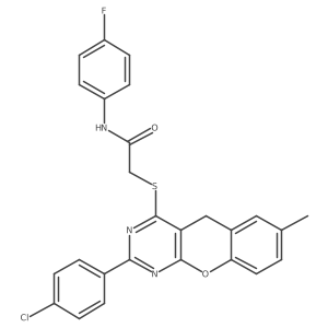 2-((2-(4-chlorophenyl)-7-methyl-5H-chromeno[2,3-d]pyrimidin-4-yl)thio)-N-(4-fluorophenyl)acetamide Structure