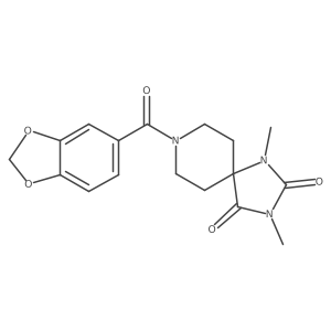 8-(2H-1,3-benzodioxole-5-carbonyl)-1,3-dimethyl-1,3,8-triazaspiro[4.5]decane-2,4-dione结构式