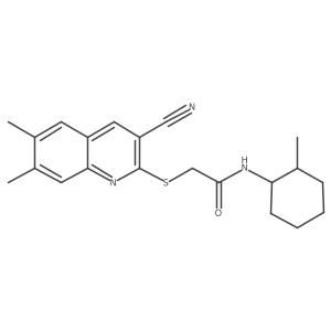 2-[(3-Cyano-6,7-dimethyl-2-quinolinyl)thio]-N-(2-methylcyclohexyl)acetamide结构式